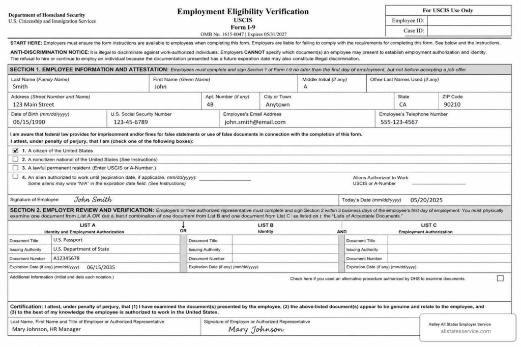 sample completed i 9 form